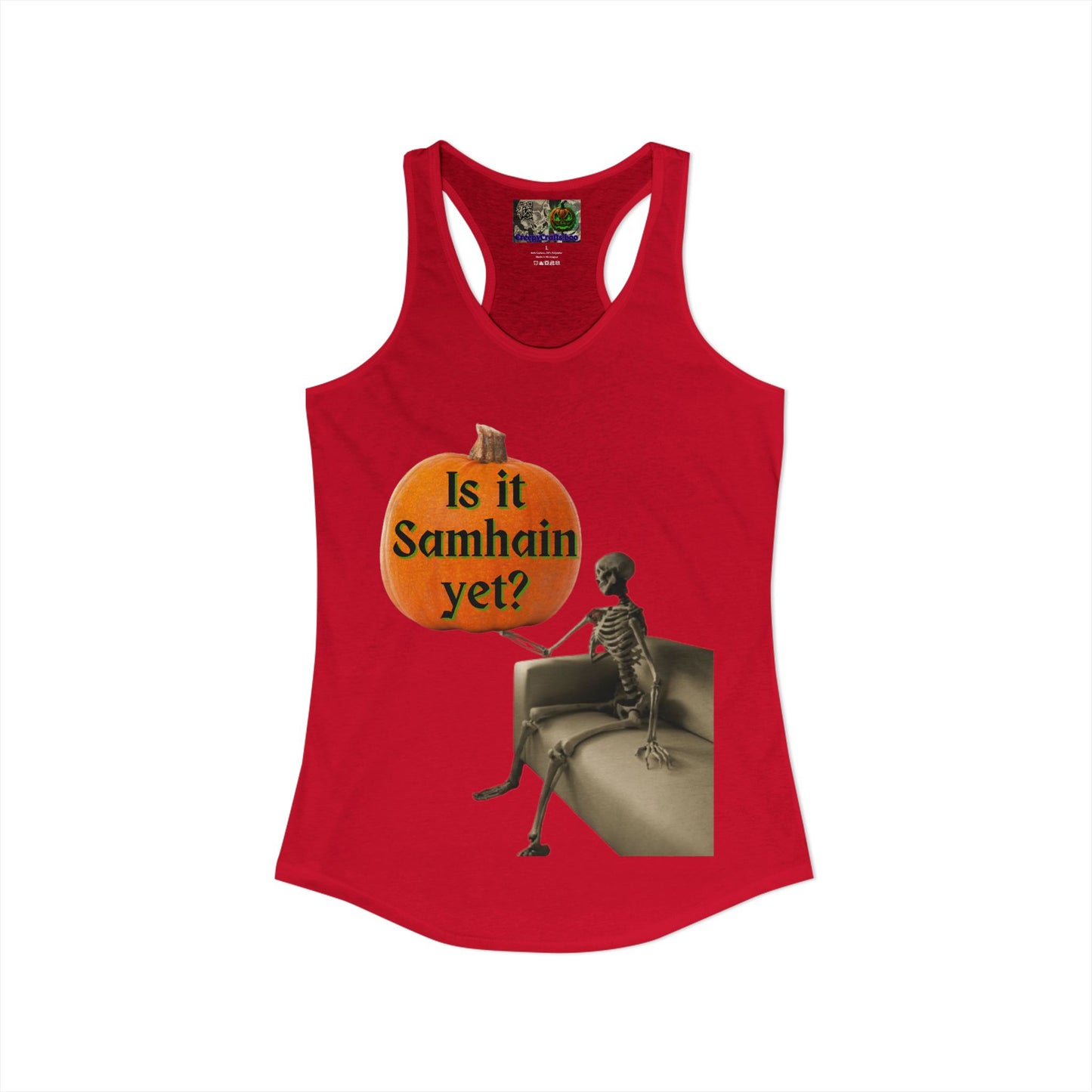 Is it Samhain yet? Skeleton's Pumpkin Women's Racerback Tank Top by CreepyCrafts.boo