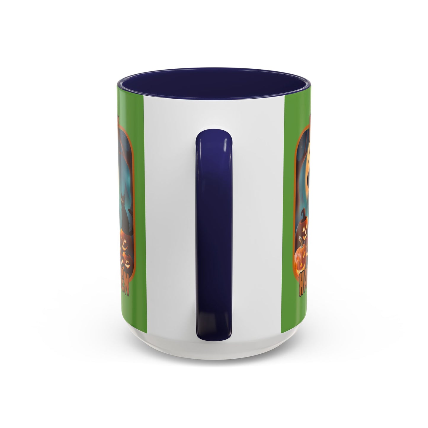 Happy Halloween Cute Witch Orange font Green Accent Mug by CreepyCrafts.boo