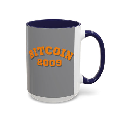 Bitcoin 2009 Grey Accent Mug by cypherpunkgear.com