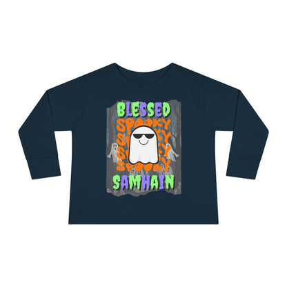 Spooky Blessed Samhain Ghost MXfont Toddler Long Sleeve Tee by cypherpunkgear