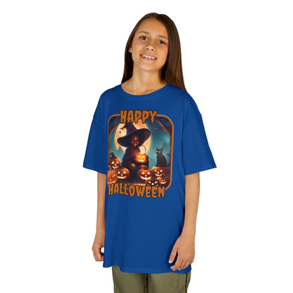Happy Halloween Cute Witch Orange font Kids Heavy Cotton™ Tee by CreepyCrafts.boo