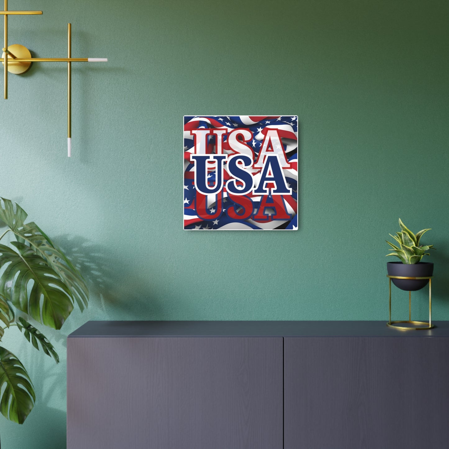 USA! USA! USA Blue Center Metal Art Sign by cypherpunkgear