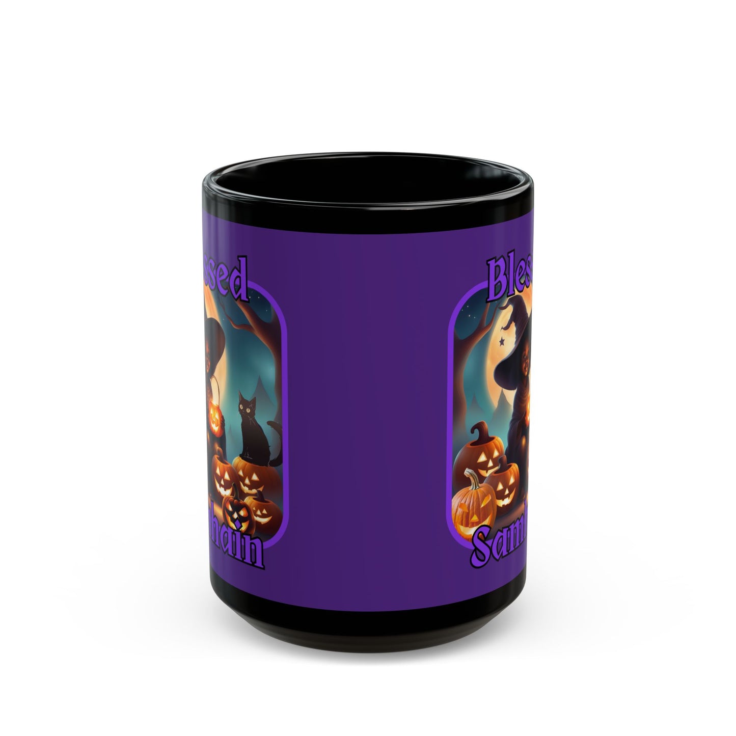 Blessed Samhain Cute Witch Purple font Purple Mug by CreepyCrafts.boo