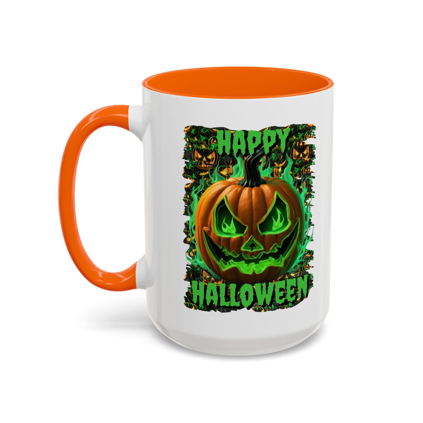 Happy Halloween Green Jack White Accent Mug by CreepyCrafts.boo
