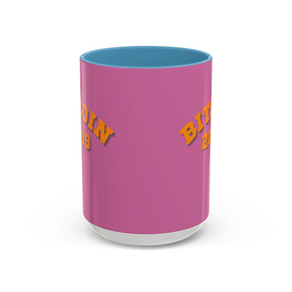Bitcoin 2009 Pink Accent Mug by cypherpunkgear.com