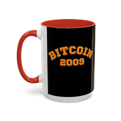 Bitcoin 2009 Black Accent Mug by cypherpunkgear.com