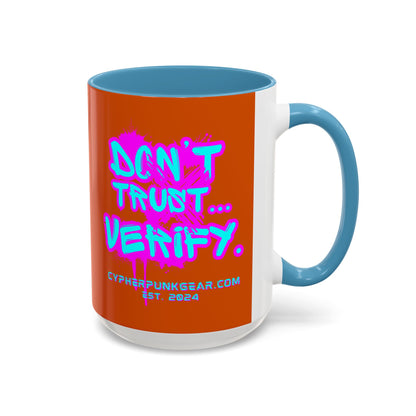 Don't Trust...Verify. Orange Accent Mug by cypherpunkgear.com