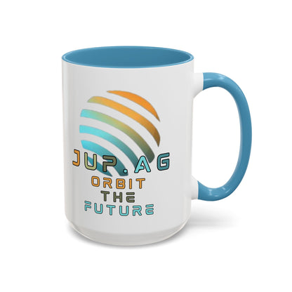 Jupiter (JUP) Orbit the Future White Accent Mug by cypherpunkgear.com