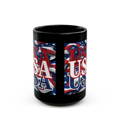 USA White font Center Patriot Black Mug by cypherpunkgear.com