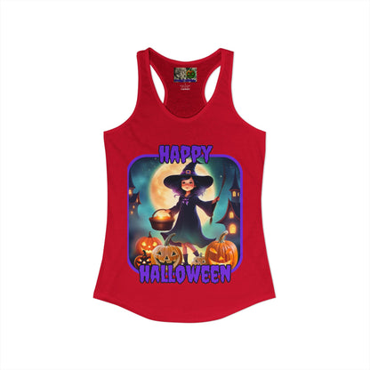 Happy Halloween Little Witch Purple font Women's Racerback Tank Top by CreepyCrafts.boo