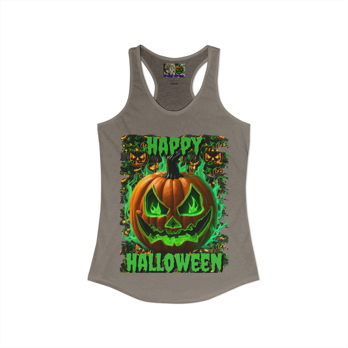 Happy Halloween Green Jack Women's Racerback Tank Top by CreepyCrafts.boo