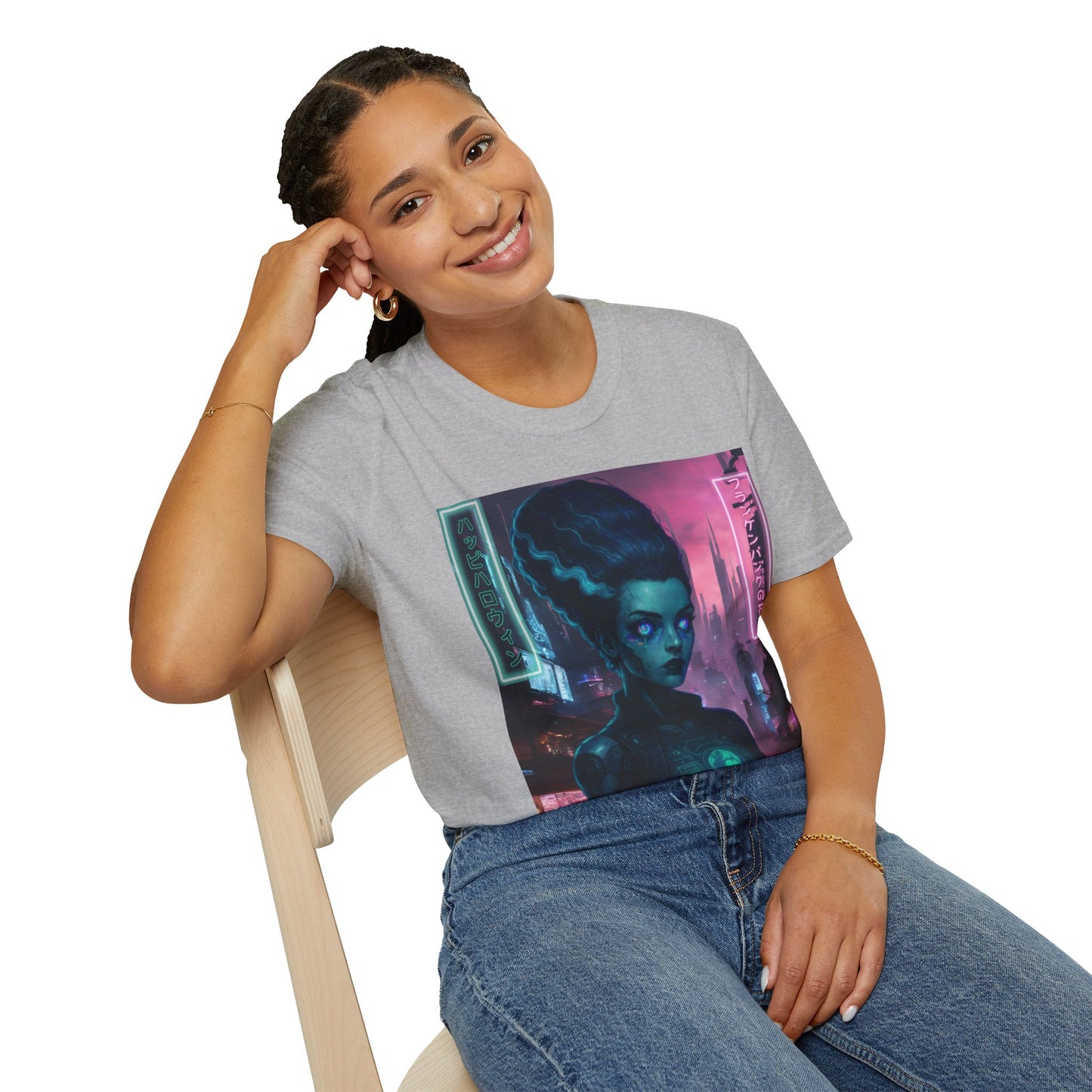 Neon Bride of Frankenstein Light colors Unisex T-Shirt by CreepyCrafts.boo