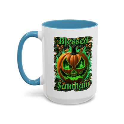 Blessed Samhain Green Jack White Accent Mug by CreepyCrafts.boo
