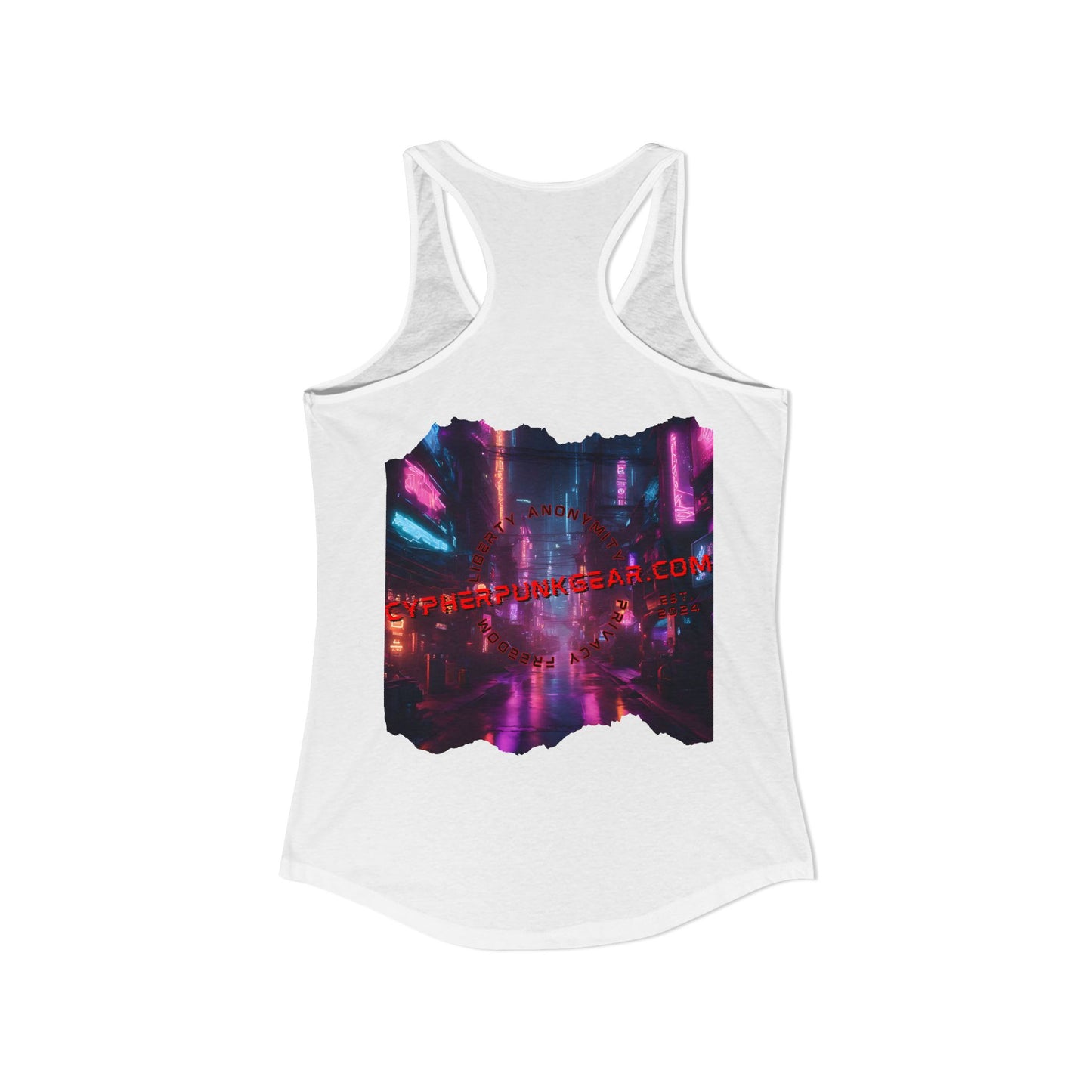 2-sided, cypherpunkgear.com Logo & Cityscape Women's Racerback Tank Top by cypherpunkgear.com