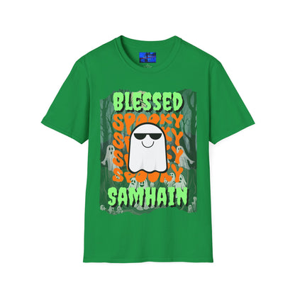 Spooky Blessed Samhain Ghost GNfont Unisex T-Shirt by cypherpunkgear