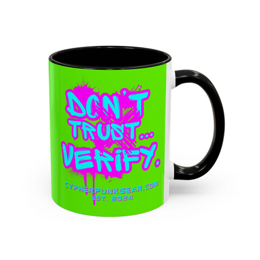 Don't Trust...Verify. Green Accent Mug by cypherpunkgear.com