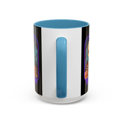 Happy Halloween Cute Witch Purple font Black Accent Mug by CreepyCrafts.boo