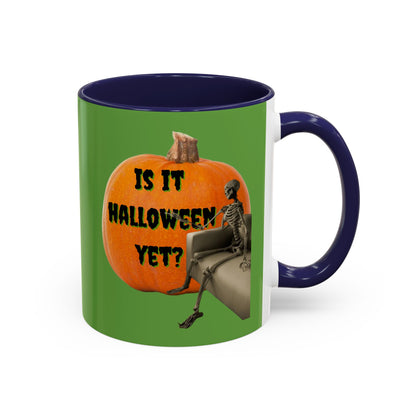 Is it Halloween yet? Skeleton's Giant Pumpkin Green Accent Mug by CreepyCrafts.boo
