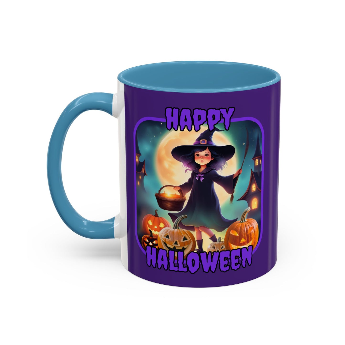 Happy Halloween Little Witch Purple font Purple Accent Mug by CreepyCrafts.boo
