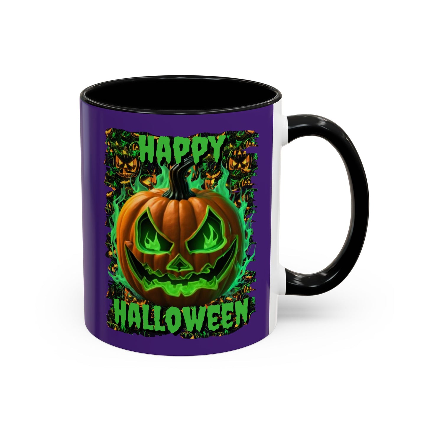 Happy Halloween Green Jack Purple Accent Mug by CreepyCrafts.boo
