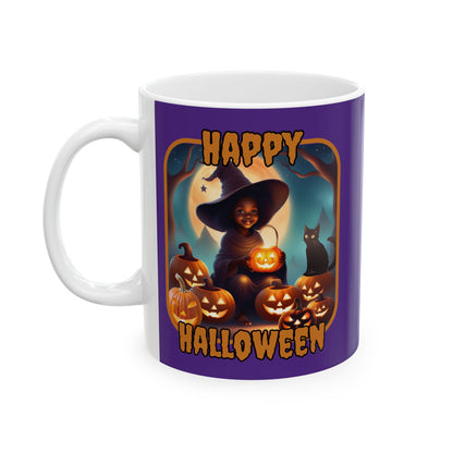 Happy Halloween Cute Witch ORfont Purple Mug by cypherpunkgear