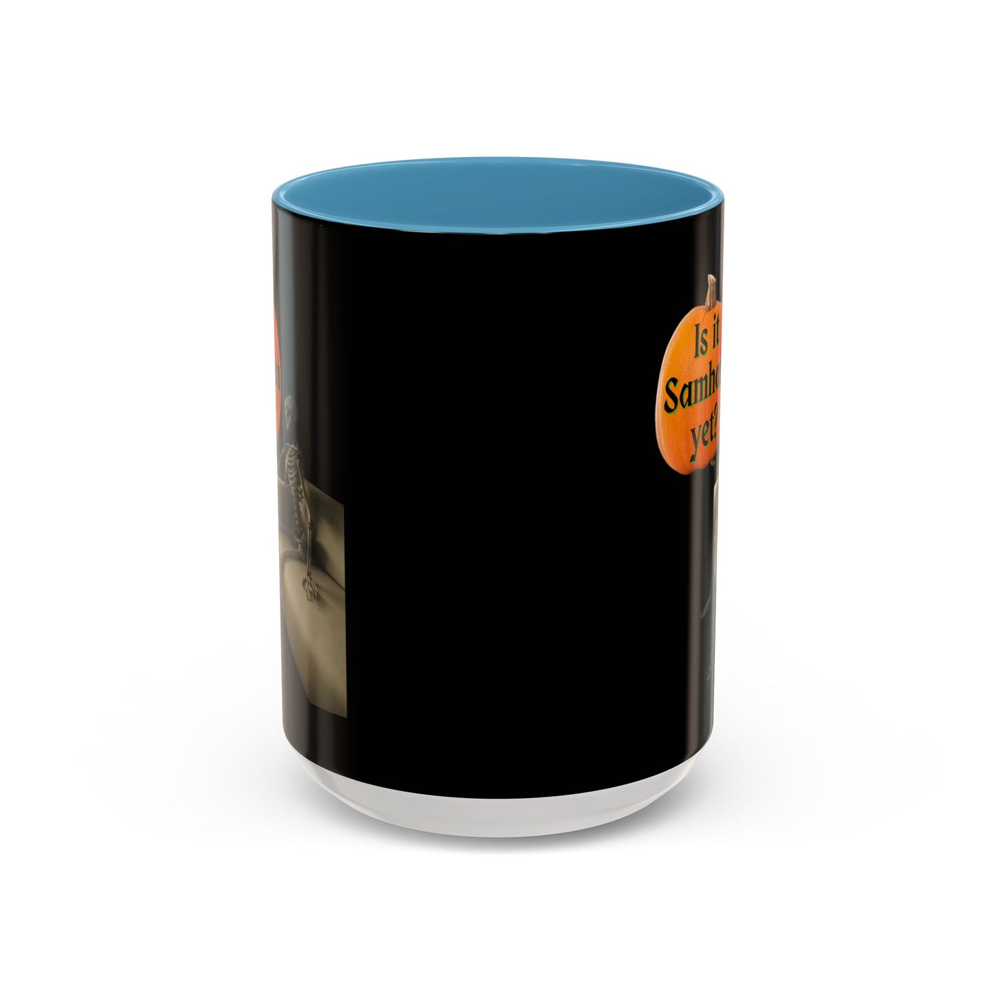 Is it Samhain yet? Skeleton's Pumpkin Black Accent Mug by CreepyCrafts.boo