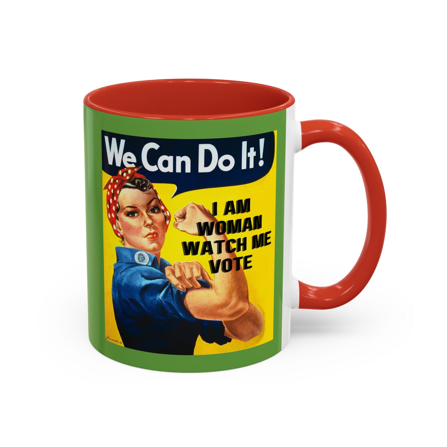 I Am Woman Watch Me Vote Rosie Green Accent Mug by cypherpunkgear.com