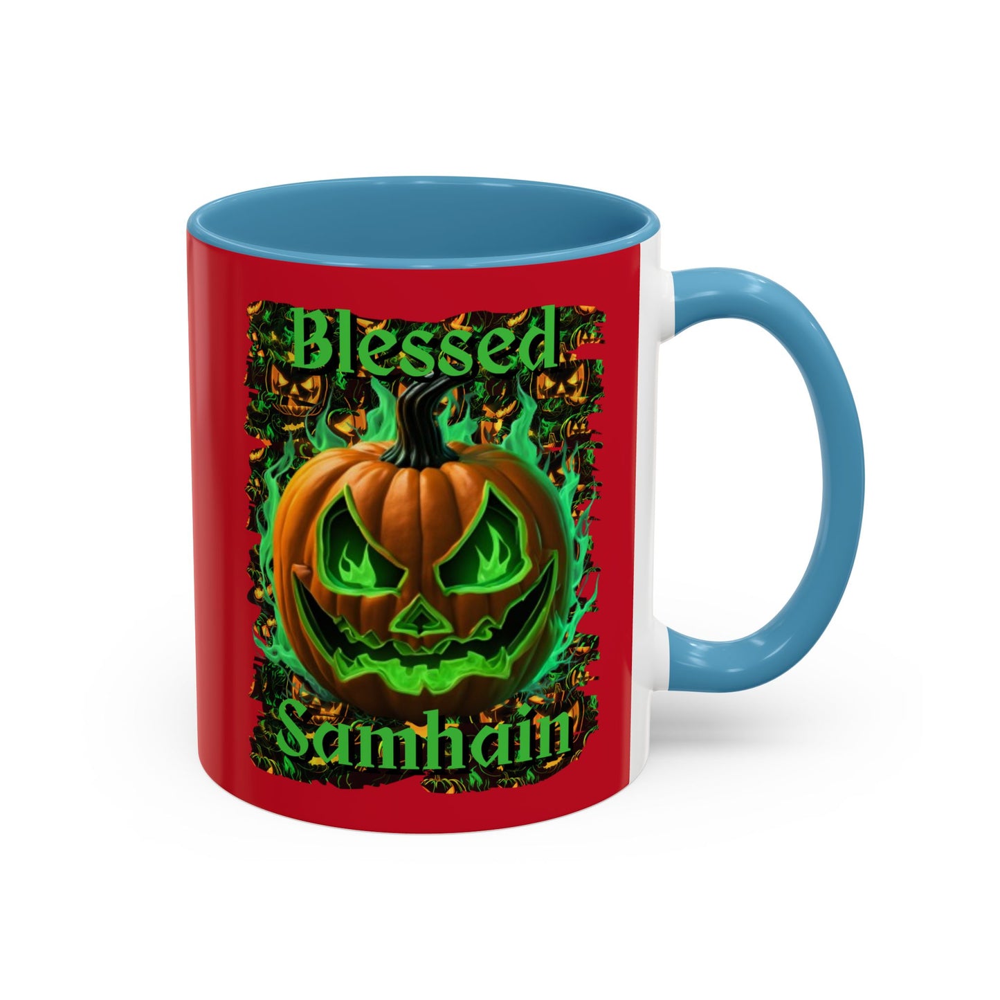 Blessed Samhain Green Jack Red Accent Mug by CreepyCrafts.boo