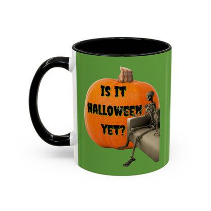 Is it Halloween yet? Skeleton's Giant Pumpkin Green Accent Mug by CreepyCrafts.boo