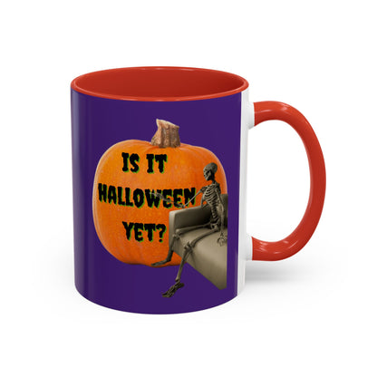 Is it Halloween yet? Skeleton's Giant Pumpkin Purple Accent Mug by CreepyCrafts.boo
