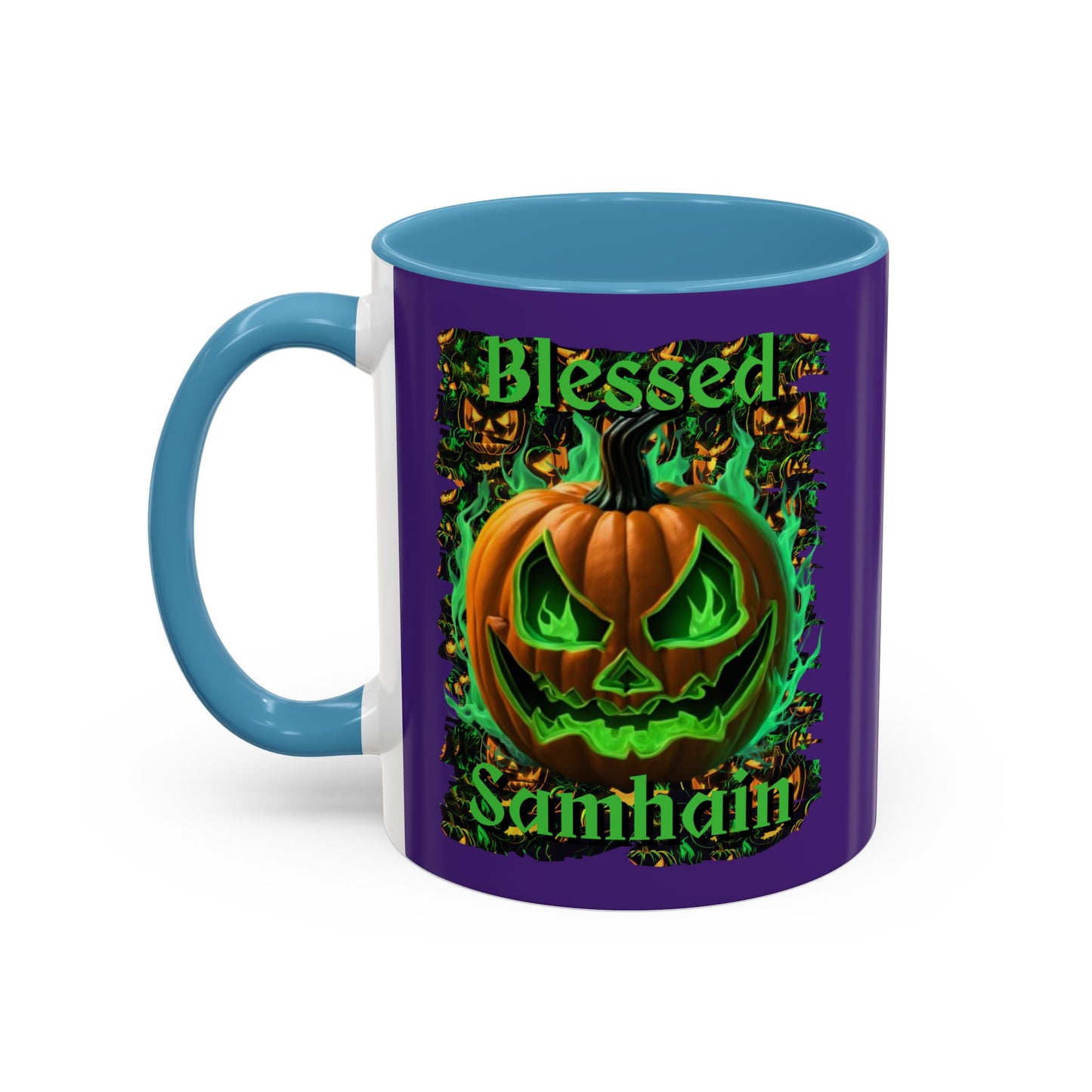 Blessed Samhain Green Jack Purple Accent Mug by CreepyCrafts.boo