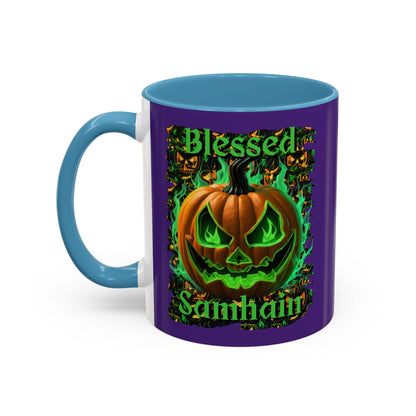 Blessed Samhain Green Jack Purple Accent Mug by CreepyCrafts.boo