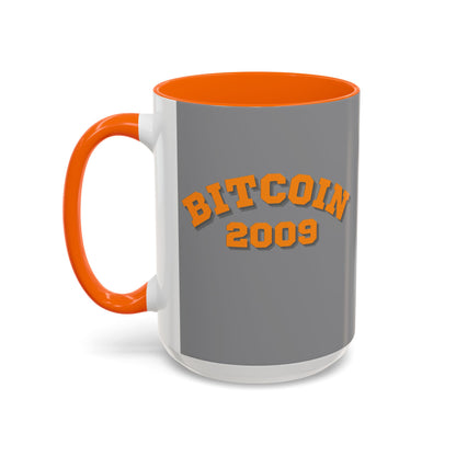 Bitcoin 2009 Grey Accent Mug by cypherpunkgear.com