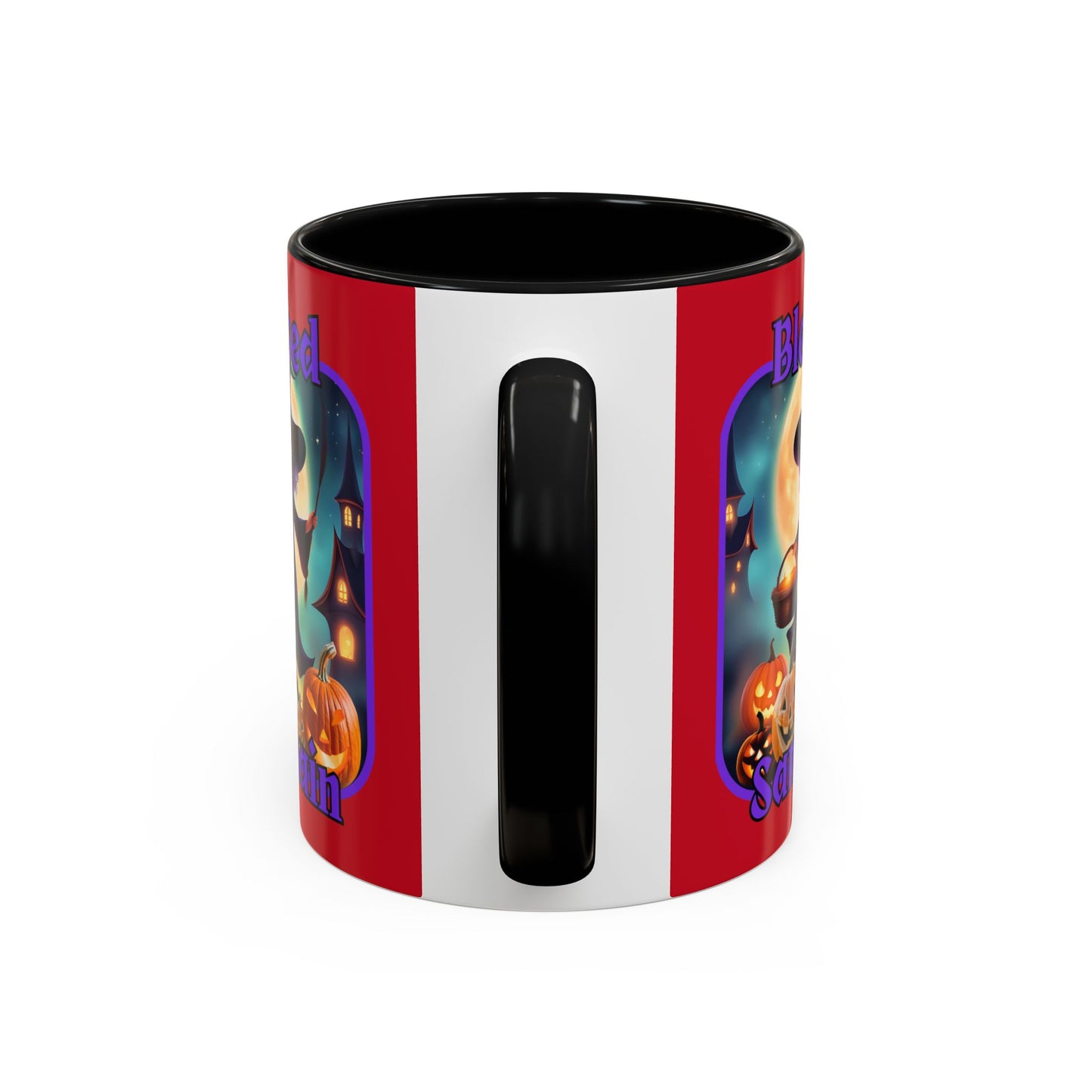 Blessed Samhain Little Witch Purple font Red Accent Mug by CreepyCrafts.boo