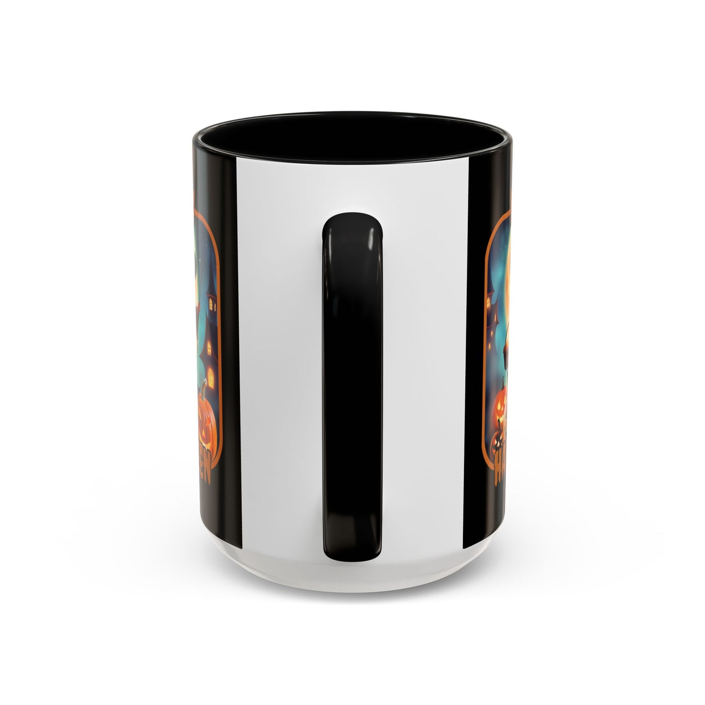 Happy Halloween Little Witch Orange font Black Accent Mug by CreepyCrafts.boo