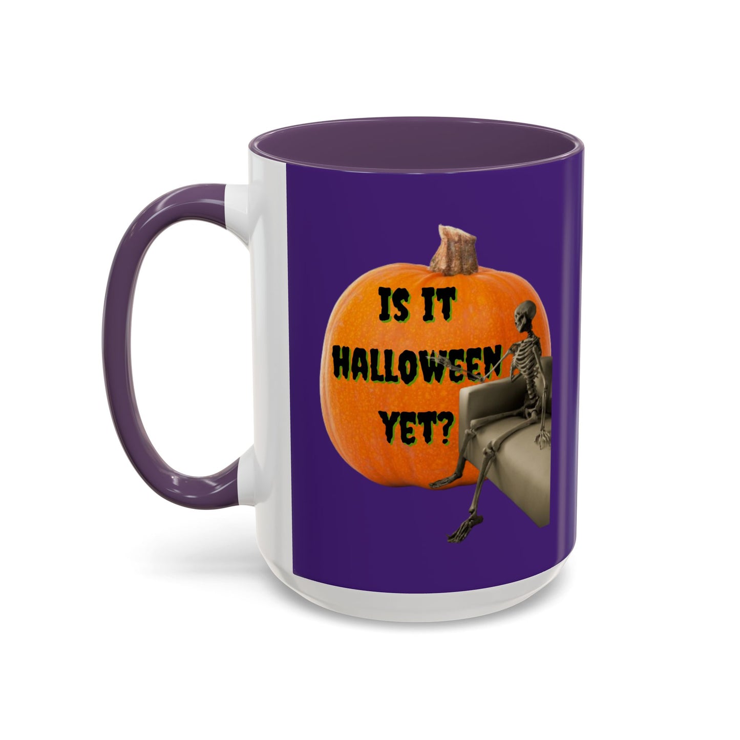 Is it Halloween yet? Skeleton's Giant Pumpkin Purple Accent Mug by CreepyCrafts.boo