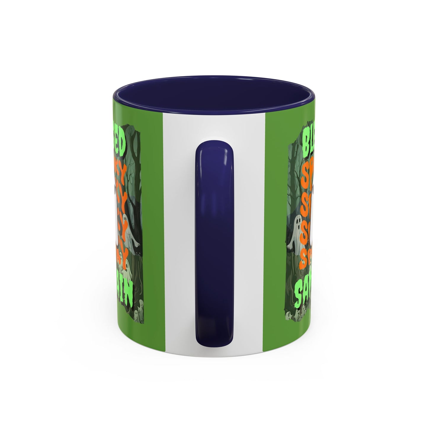 Spooky Blessed Samhain Ghost Green font Accent Mug by CreepyCrafts.boo