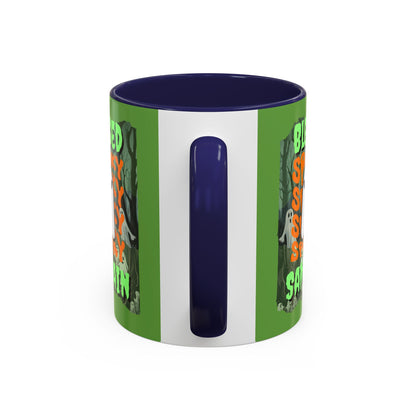 Spooky Blessed Samhain Ghost Green font Accent Mug by CreepyCrafts.boo