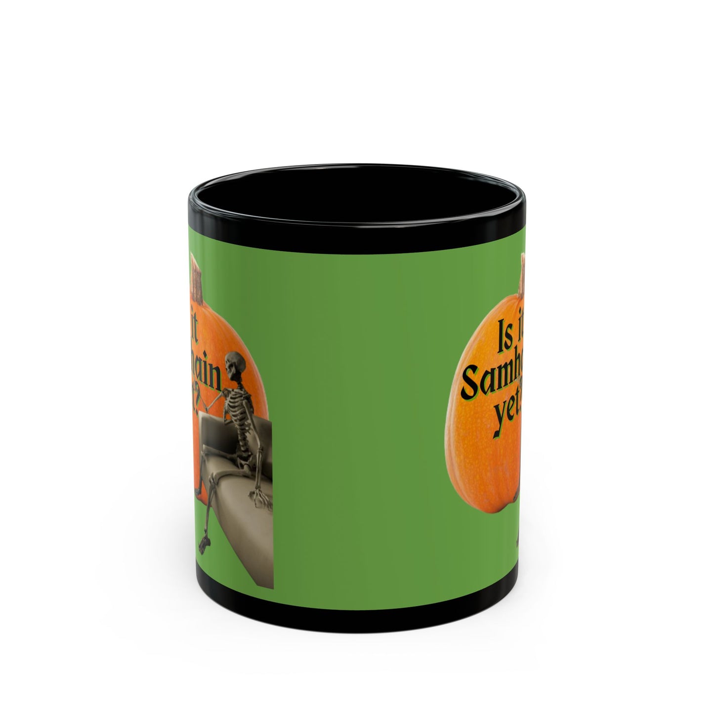 Is It Samhain Yet? Skeleton's Giant Pumpkin Green Mug by CreepyCrafts.boo