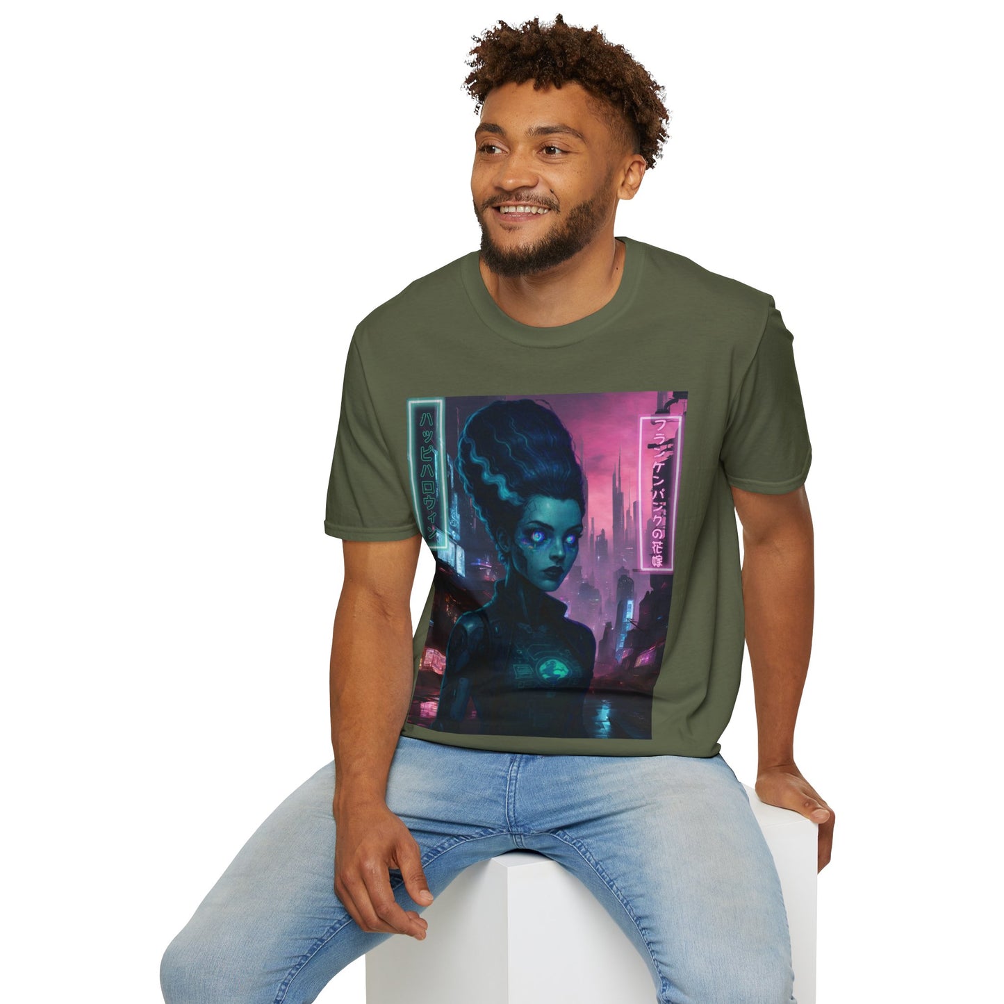 Neon Bride of Frankenstein Dark colors Unisex T-Shirt by CreepyCrafts.boo