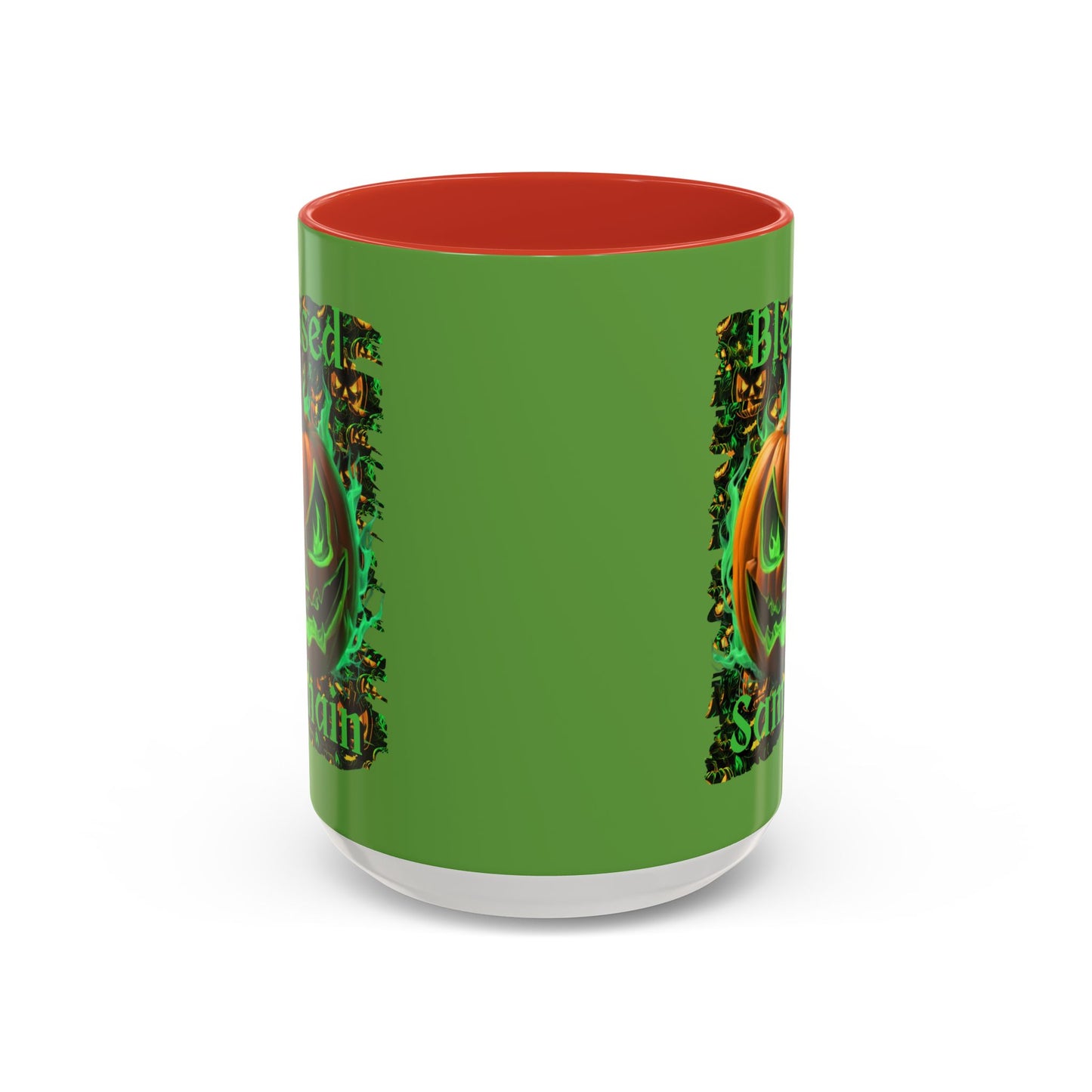 Blessed Samhain Green Jack Green Accent Mug by CreepyCrafts.boo