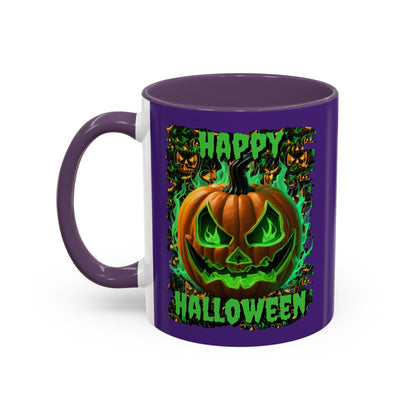Happy Halloween Green Jack Purple Accent Mug by CreepyCrafts.boo
