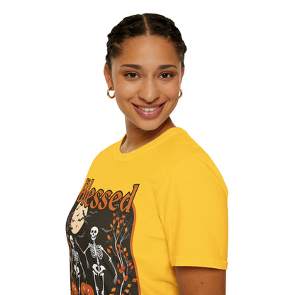 Spooktacular Skeletons of Samhain Light colors Unisex T-Shirt by CreepyCrafts.boo