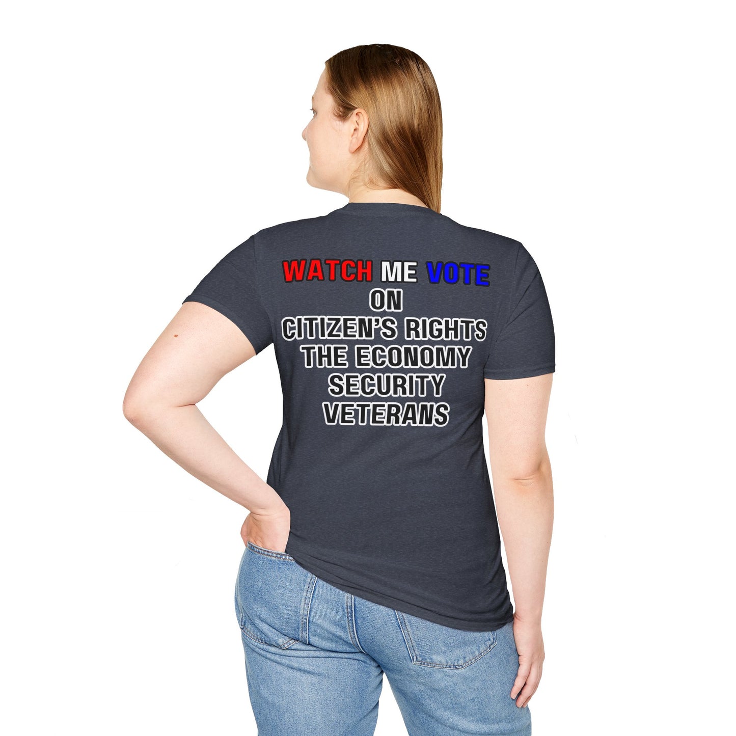 2-sided I Am Woman Watch Me Vote DKcolors Rosie Unisex T-Shirt by cypherpunkgear