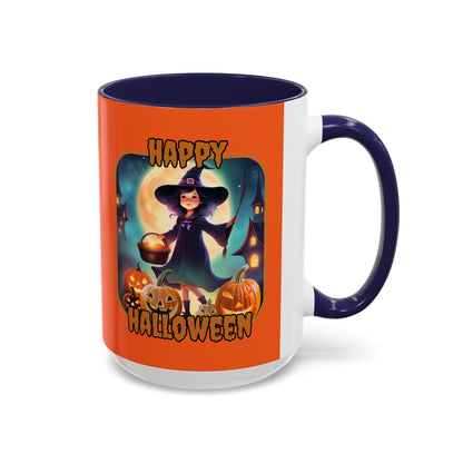 Happy Halloween Little Witch Orange font Orange Accent Mug by CreepyCrafts.boo