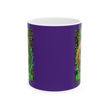 Happy Halloween Green Jack Purple Mug by cypherpunkgear