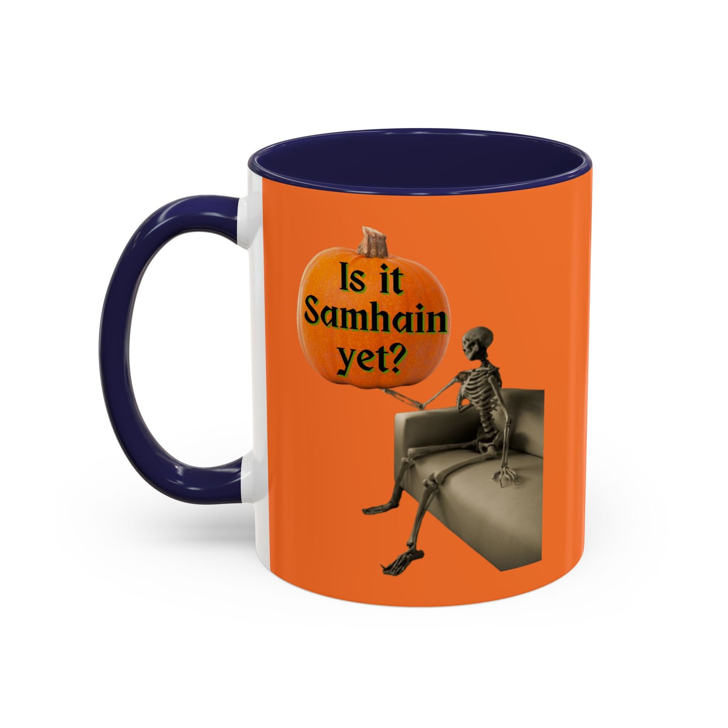 Is it Samhain yet? Skeleton's Pumpkin Orange Accent Mug by CreepyCrafts.boo