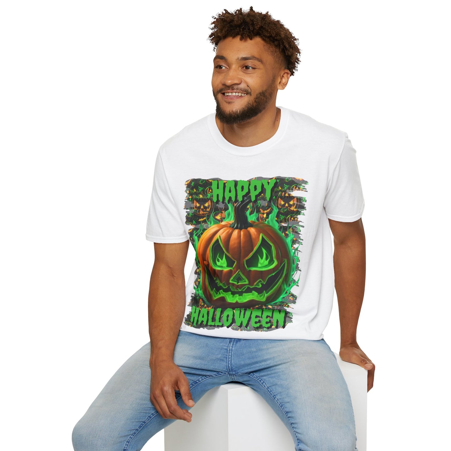 Happy Halloween Green Jack Light colors Unisex T-Shirt by CreepyCrafts.boo