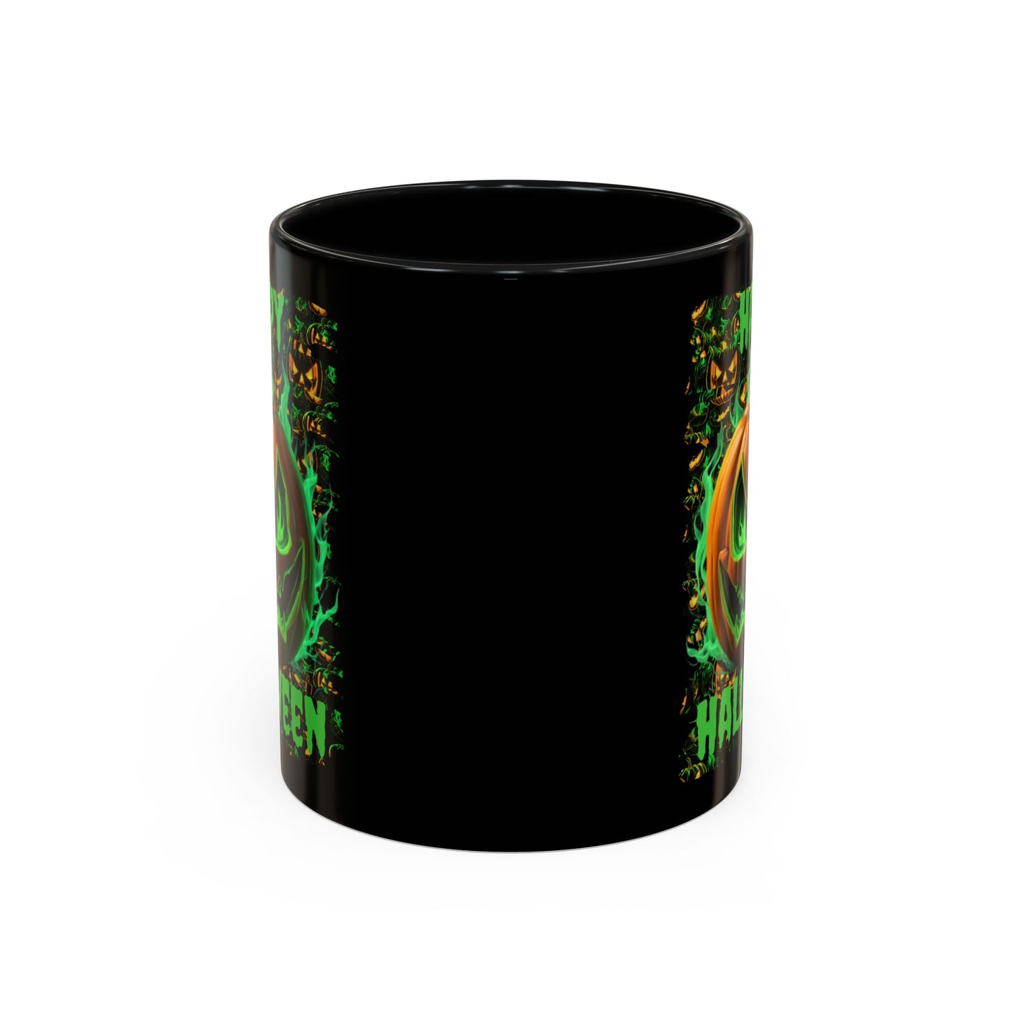 Happy Halloween Green Jack Black Accent Mug by CreepyCrafts.boo