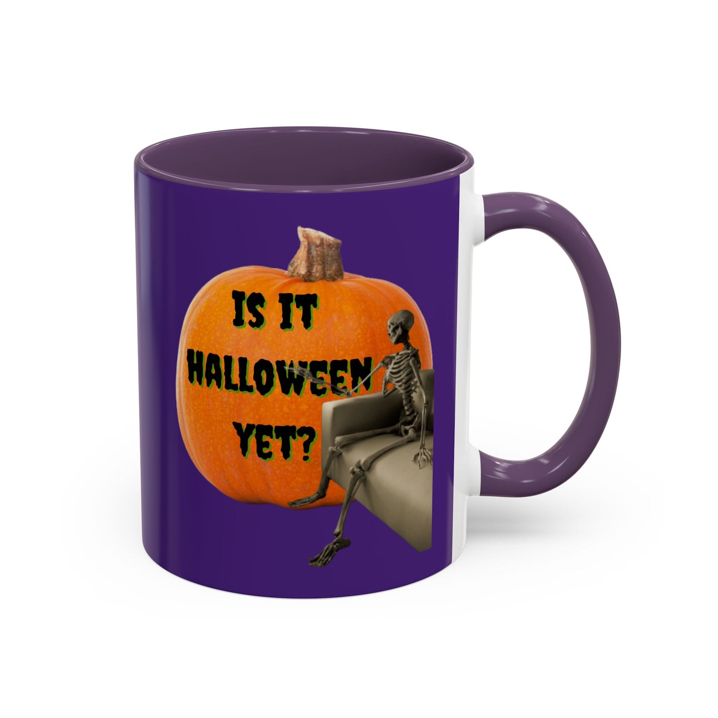 Is it Halloween yet? Skeleton's Giant Pumpkin Purple Accent Mug by CreepyCrafts.boo